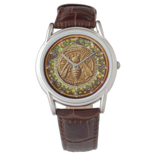 HONEY BEE  YELLOW GREEN FLORENTINE FLORAL CROWN WATCH