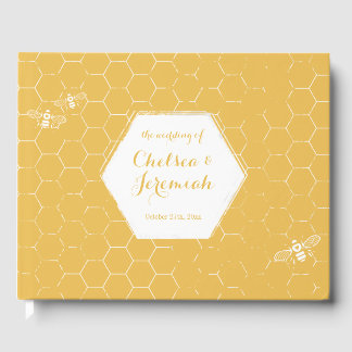 Honey Bee Yellow Pattern Custom Wedding Guest Book