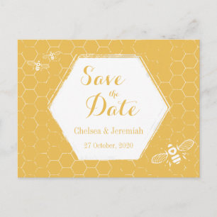 Honey Bee Yellow Pattern Save the Date Postcard