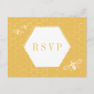 Honey Bee Yellow White Pattern Custom RSVP Card