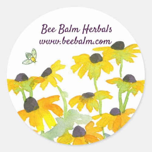 Honey Bee Yellow Wildflower Custom Name Classic Round Sticker