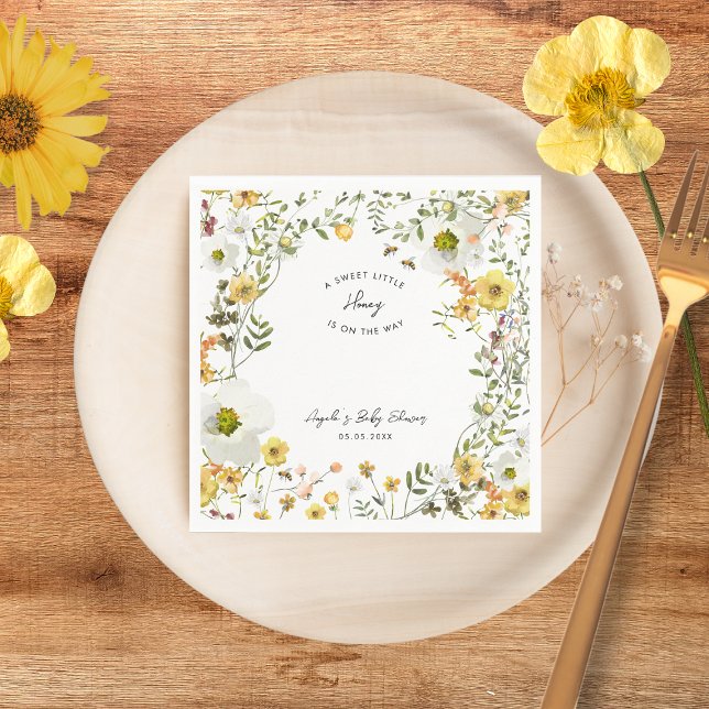 Honey Bee Yellow Wildflowers Summer Baby Shower Napkins (Creator Uploaded)