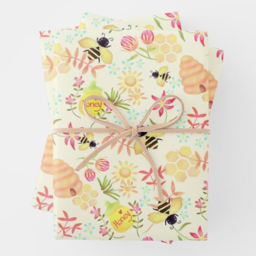 Honey Bee Yellow Wrapping Paper Sheets