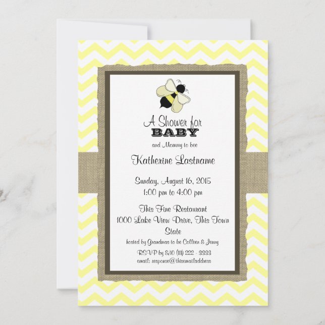 Honey Bee ZigZag Baby Shower Invitation (Back)
