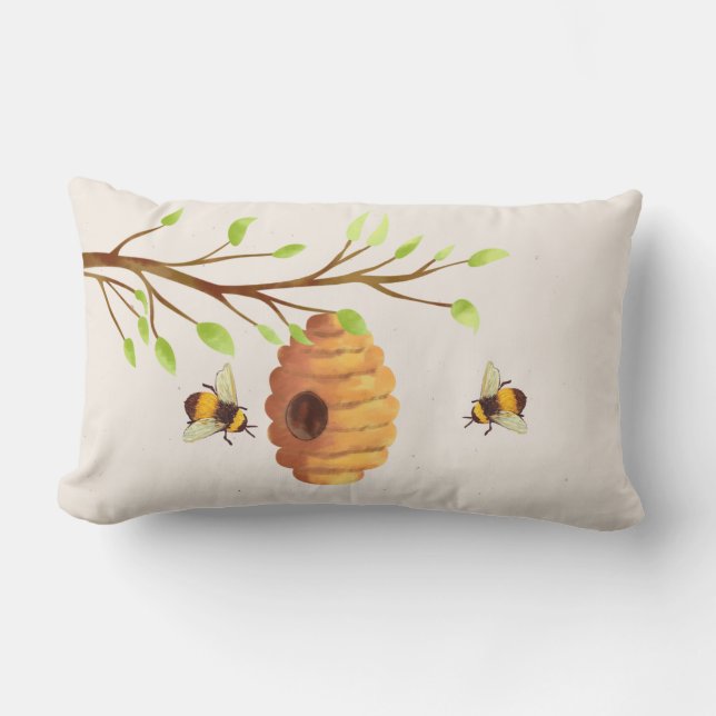 Honey Bees and Bee Hive Throw Pillow (Front)