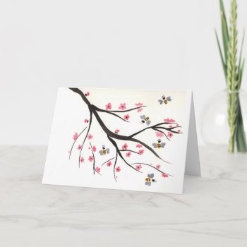 Honey Bees And Cherry Blossometimes Card by AlteredBeasts at Zazzle
