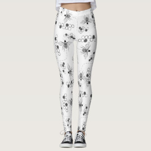 Honey Bees and Clover Black and White Leggings