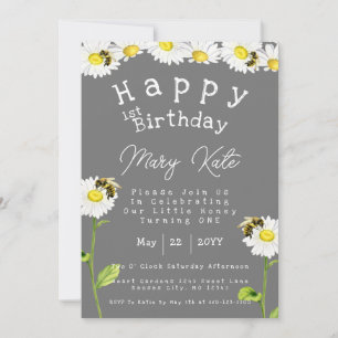 Honey Bees and Daisies 1st Birthday Invitation