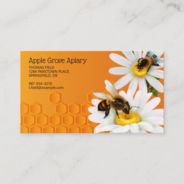 Honey Bees and Daisy Flowers Business Card (Front)