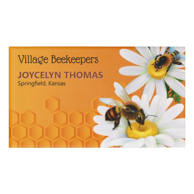 Honey Bees and Daisy Flowers Name Tag (Front)