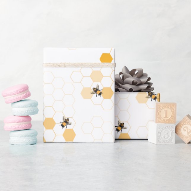 Honey Bees and Honey Comb Gift Wrapping Paper (Baby Shower)