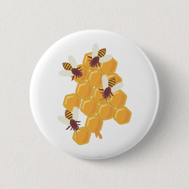 Honey Bees and Honeycomb Design Button (Front)