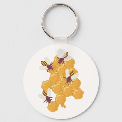 Honey Bees and Honeycomb Design Keychain