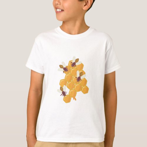 Honey Bees and Honeycomb Design T_Shirt