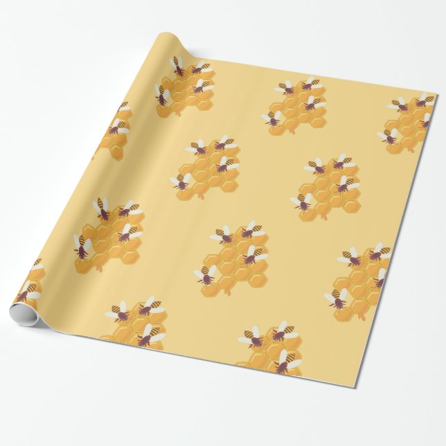 Honey Bees and Honeycomb Design Wrapping Paper (Unrolled)