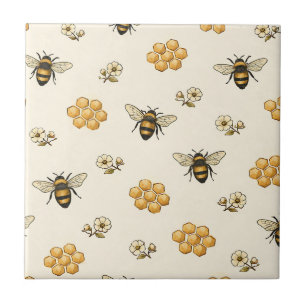 Honey Bees and Honeycomb Seamless Pattern Ceramic Tile