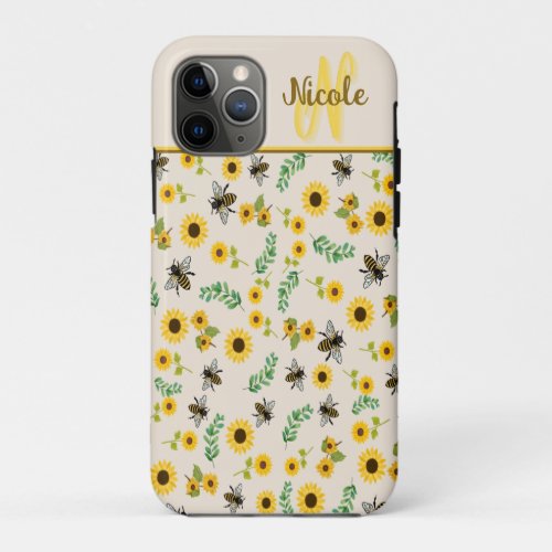 Honey Bees and Sunflowers Personalized  iPhone 11 Pro Case