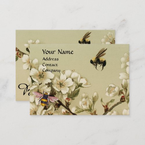 HONEY BEES AND WILD ROSES MONOGRAM BUSINESS CARD