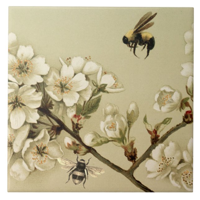 HONEY BEES AND WILD ROSES MONOGRAM CERAMIC TILE (Front)