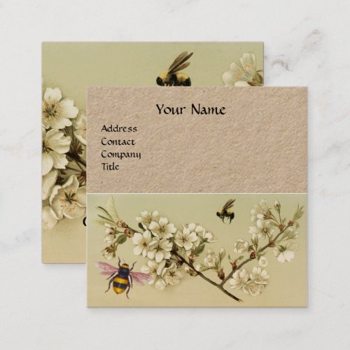 HONEY BEES AND WILD ROSES MONOGRAM Kraft Paper Square Business Card