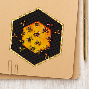 Honey Bees Art Orange Black Graphic Hexagon Modern Patch