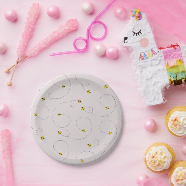 Honey Bees Baby Shower Pink Paper Plates (Party)