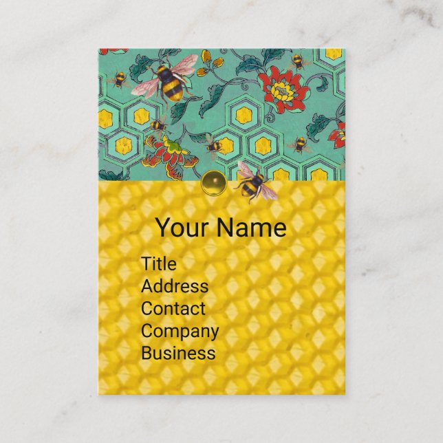HONEY BEES,BEE COMBS,SPRING FLOWERS Apiary Green  Business Card (Front)