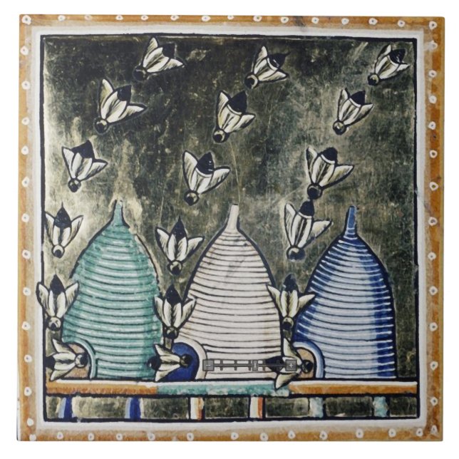 HONEY BEES ,BEE HIVE MEDIEVAL BEEKEEPER CERAMIC TILE (Front)