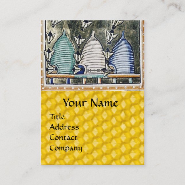 HONEY BEES,BEE HIVES, Medieval Beekeeper Miniature Business Card (Front)