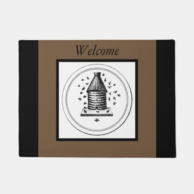 Honey Bees Beehive Optional Welcome and Color Doormat (Front)