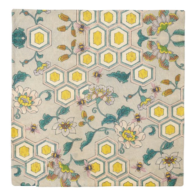 HONEY BEES,BEEHIVES,SPRING FLOWERS BEEKEEPER  DUVET COVER (Front)