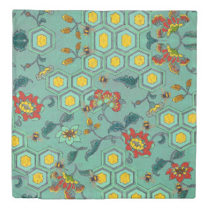 HONEY BEES,BEEHIVES,SPRING FLOWERS BEEKEEPER Green Duvet Cover
