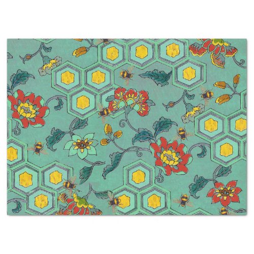 HONEY BEESBEEHIVESSPRING FLOWERS BEEKEEPER Green Tissue Paper