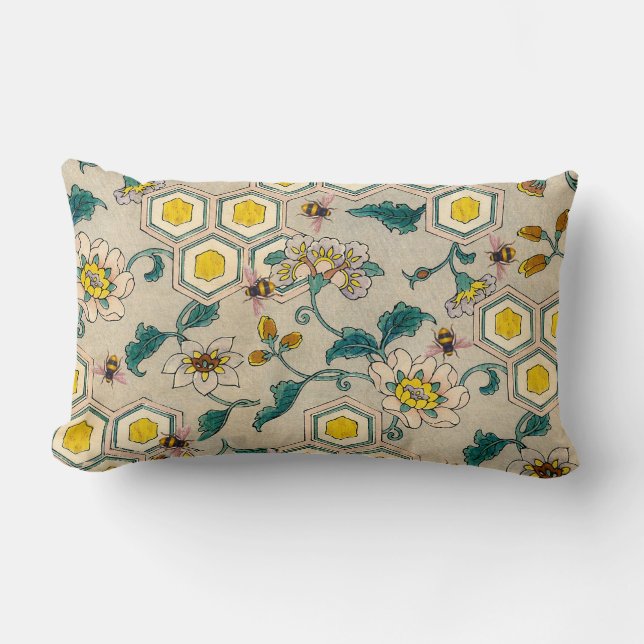 HONEY BEES,BEEHIVES, SPRING FLOWERS BEEKEEPER LUMBAR PILLOW (Front)