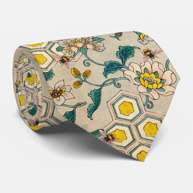 HONEY BEES,BEEHIVES, SPRING FLOWERS BEEKEEPER  NECK TIE (Rolled)