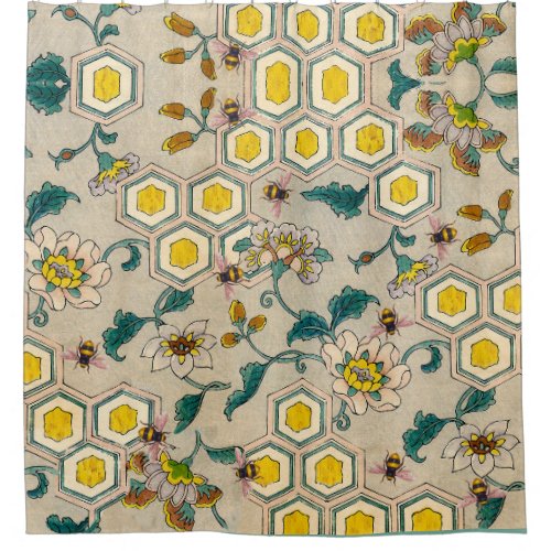 HONEY BEESBEEHIVESSPRING FLOWERS BEEKEEPER  SHOWER CURTAIN