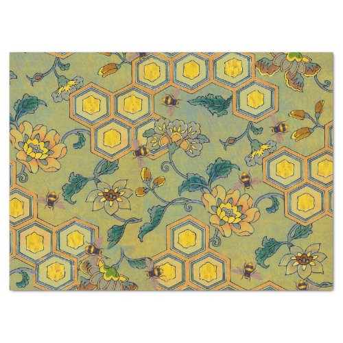 HONEY BEESBEEHIVESSPRING FLOWERS Yellow Green Tissue Paper