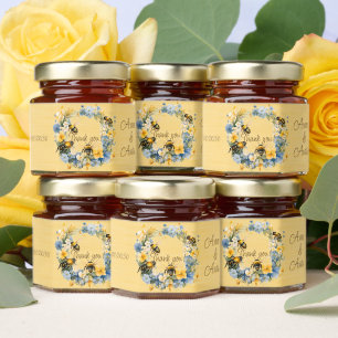 Honey Bees Blue Flowers Wreath Thank You Honey Jar Favors
