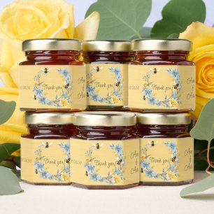 Honey Bees Blue Flowers Wreath Thank You Honey Jar Favors