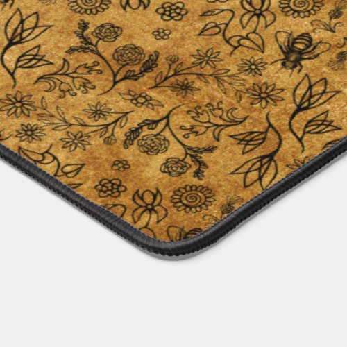 Honey Bees Boho Nature Flower Print Cute Brown Tan Desk Mat