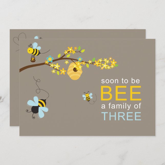 Honey Bees Boy Invitation Blue (Front/Back)