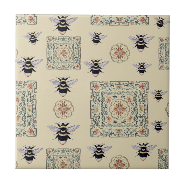Honey Bees Brown Beige Gold with Design Ceramic Tile (Front)