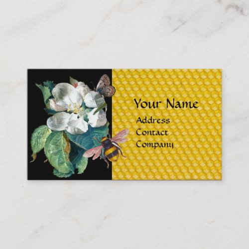 HONEY BEES BUTTERFLY AND WHITE ROSE MONOGRAM BUSINESS CARD