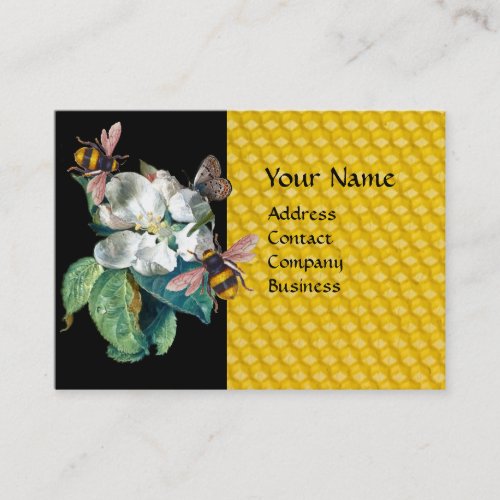 HONEY BEES BUTTERFLY AND WHITE ROSE MONOGRAM BUSINESS CARD