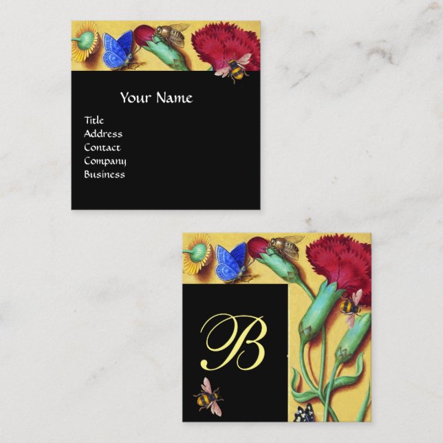HONEY BEES,BUTTERFLY, SPRING FLOWERS BEEKEEPER SQUARE BUSINESS CARD (Front/Back)