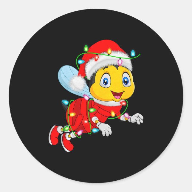Honey Bees Christmas Lights Santa Costume Cute Ani Classic Round Sticker (Front)