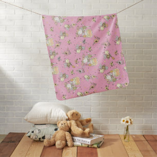 Honey Bees, Fairy & Baby Bees In Seamless Pattern Baby Blanket