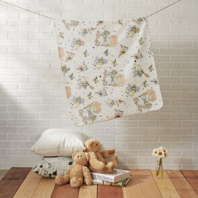 Honey Bees, Fairy & Baby Bees In Seamless Pattern Baby Blanket (In Situ)