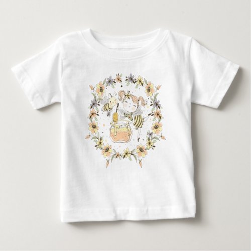 Honey Bees Fairy  Baby Bees In Seamless Pattern Baby T_Shirt