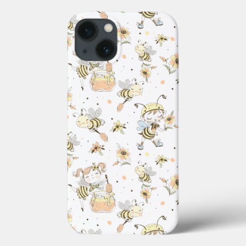 Honey Bees Fairy  Baby Bees In Seamless Pattern iPhone 13 Case